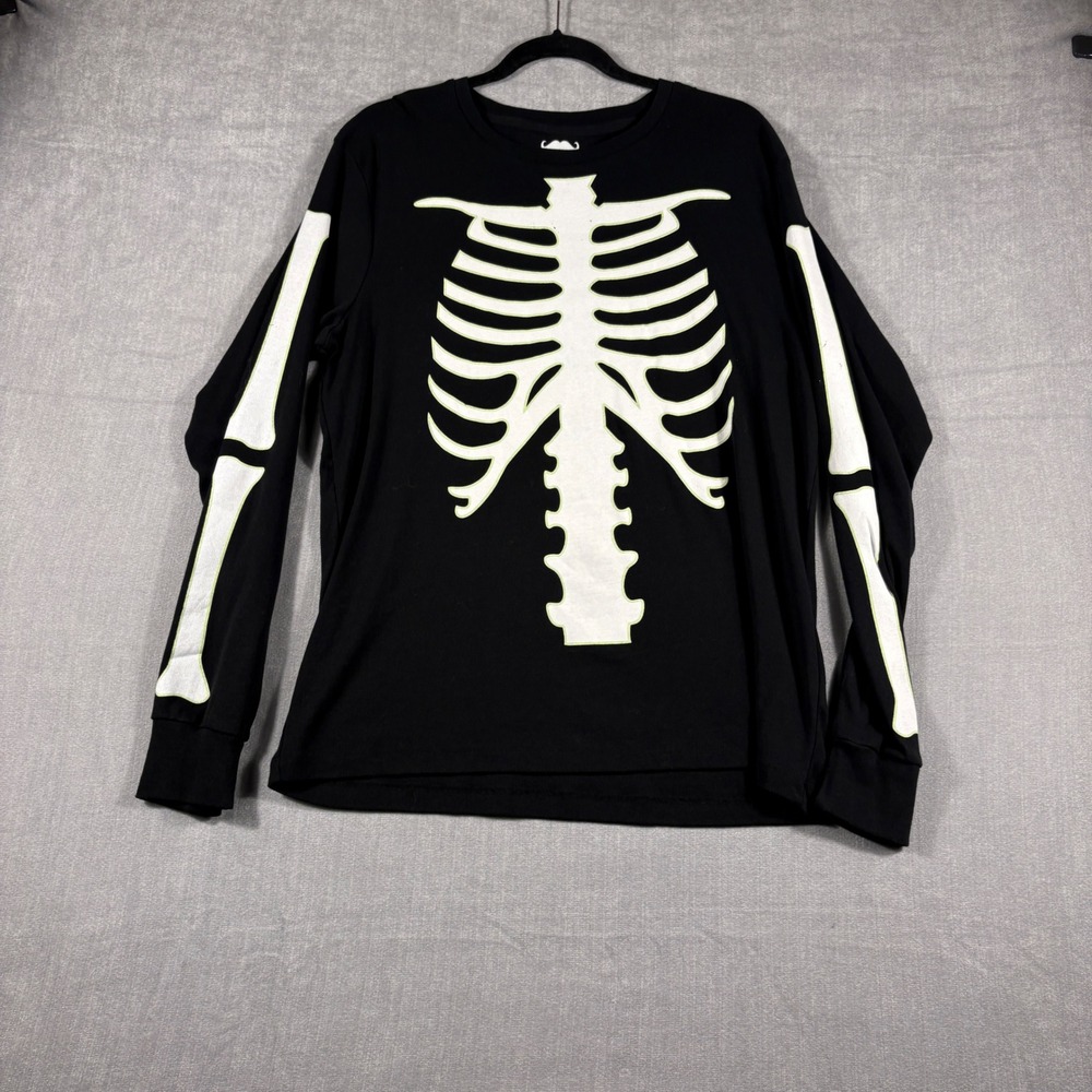 Under Disguise Mens Skeleton Graphic Long Sleeve Sleepwear Shirt Black Large